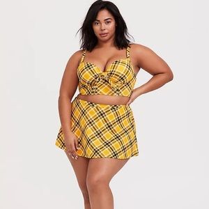 ❌SOLD❌YELLOW PLAID TIE FRONT BIKINI TOP and HIGH WAIST SWIM SKIRT SIZE 1♥️